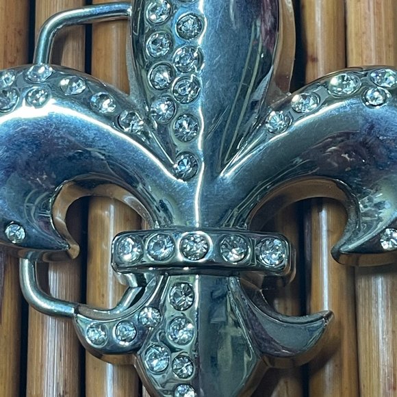 STUNNING Vintage Fleur De Lis Rhinestone Encrusted HAND DECORATED BELT BUCKLE - Picture 4 of 8